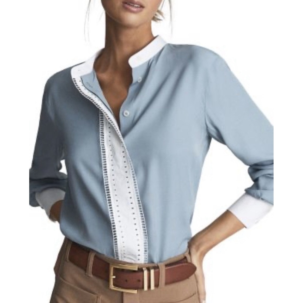 REISS Samara Color Blocked Shirt US 10 Blue White Button Up